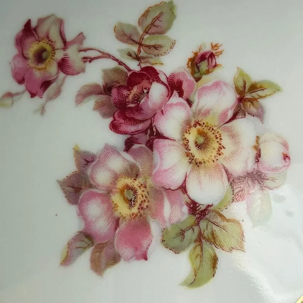 Vintage West German Wild Rose Trinket Jewelry Keepsake Heart Box with Lid